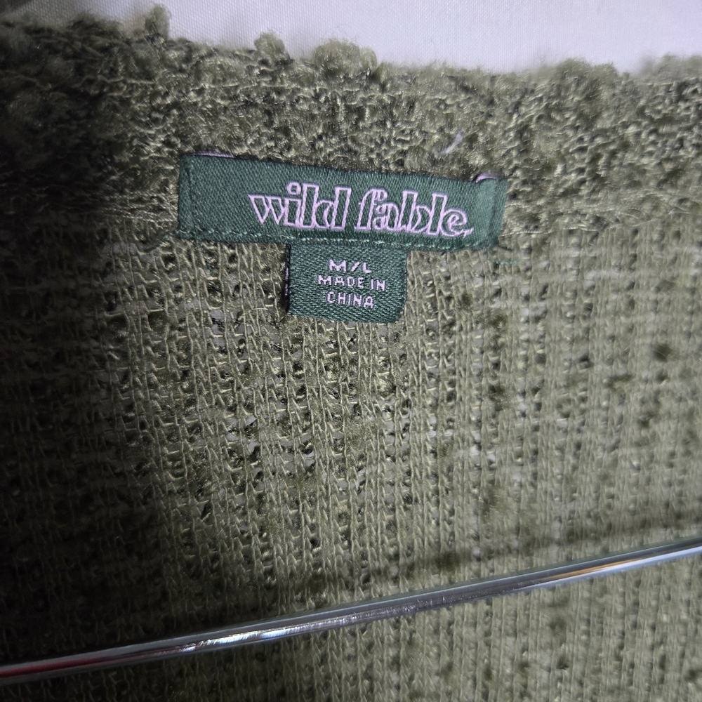 Wild Fable Olive Green Bouclé Knit Open-Front Cardigan | Size Large EUC - Picture 5 of 6